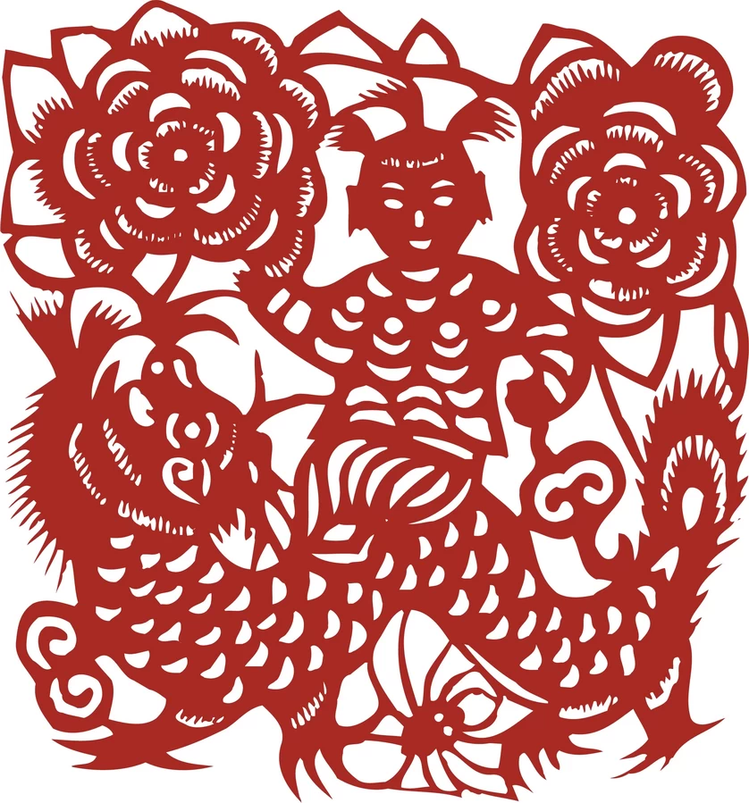 中国风中式传统喜庆民俗人物动物窗花剪纸插画边框AI矢量PNG素材【1619】
